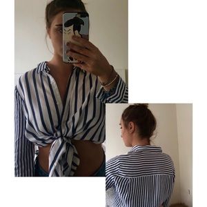 Blue and White Striped Button Up Shirt // Zara